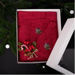 Geschenkset in einer Box. Schürze und Mütze für die Sauna. ROT 