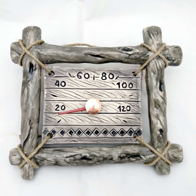 Saunathermometer aus Keramik - im Zweiggestell