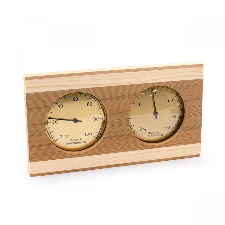 SAUFLEX Thermo-Hygrometer, Zeder, goldene Farbe