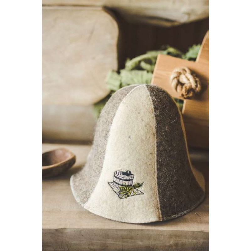 Saunahut - EIMER UND SAUNABESEN, gestreift