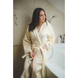 Bademantel aus Baumwolle (Creme) mit Kapuze 
