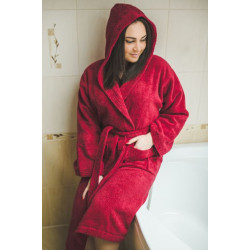 Bademantel aus Baumwolle (rot) mit Kapuze  Bademantel aus Baumwolle (rot) mit Kapuze