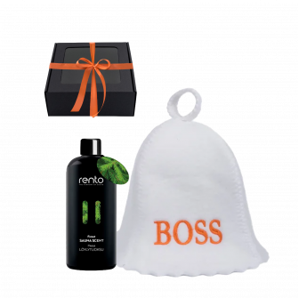 Geschenkset BOSS in einer Geschenkbox. Verschluss und Duftessenz