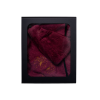 Geschenkset in einer Geschenkbox für SIE. Saunahaube und -schürze für Damen – BURGUNDER