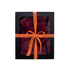 Geschenkset in einer Geschenkbox für SIE. Saunahaube und -schürze für Damen – BURGUNDER 