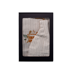 Geschenkset in einer Geschenkbox für IHN. Saunahaube und -schürze für Herren – Leinen, bestickt 