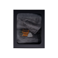 Geschenkset in einer Geschenkbox für IHN. Saunahaube und -schürze für Herren – GRAU