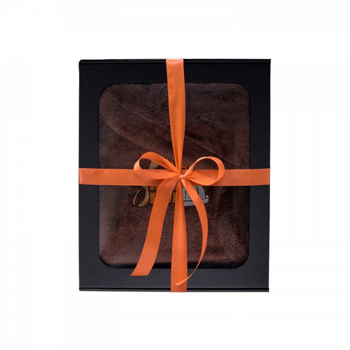 Geschenkset in einer Geschenkbox für IHN. Saunahaube und -schürze für Herren – BRAUN