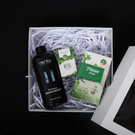 Geschenkset in einer Geschenkbox DUFTE DER SAUNA. Tee, ätherisches Öl und Duftessenz 