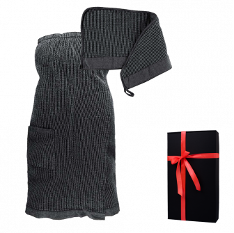 Geschenkset in einer Geschenkbox RENTO KENNO FOR HER. Haarhandtuch und Schürze, grau