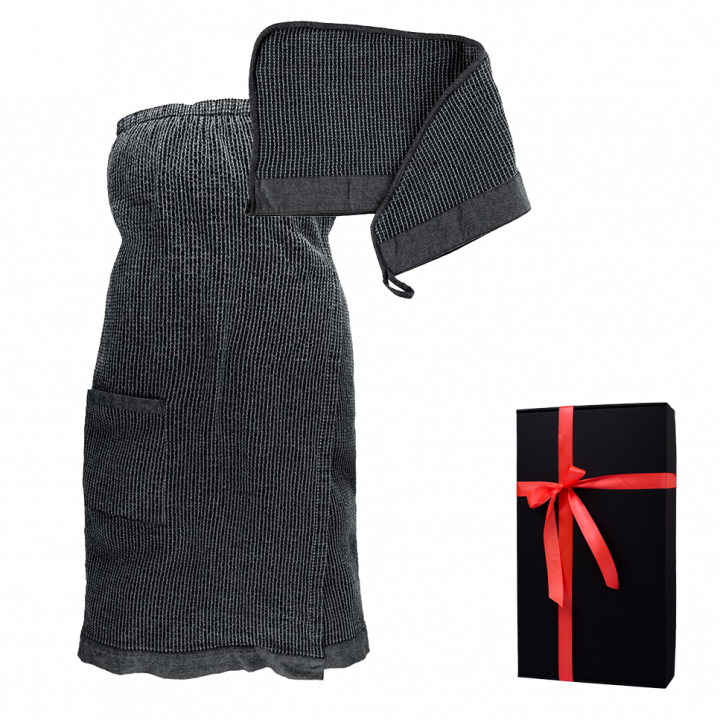 Geschenkset in einer Geschenkbox RENTO KENNO FOR HER. Haarhandtuch und Schürze, grau
