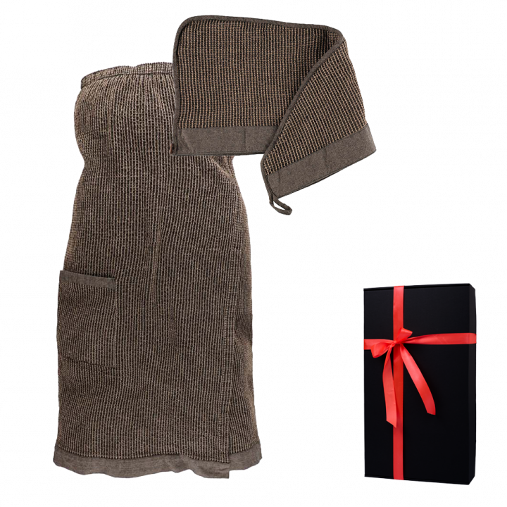 Geschenkset in einer Geschenkbox RENTO KENNO FOR HER. Haarhandtuch und Schürze, braun