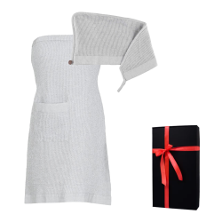Geschenkset in einer Geschenkbox von RENTO KENNO FOR HER. Haarhandtuch und Schürze, hellgrau 