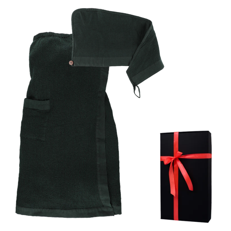 Geschenkset in einer Geschenkbox RENTO KENNO FOR HER. Haarhandtuch und Schürze, dunkelgrün