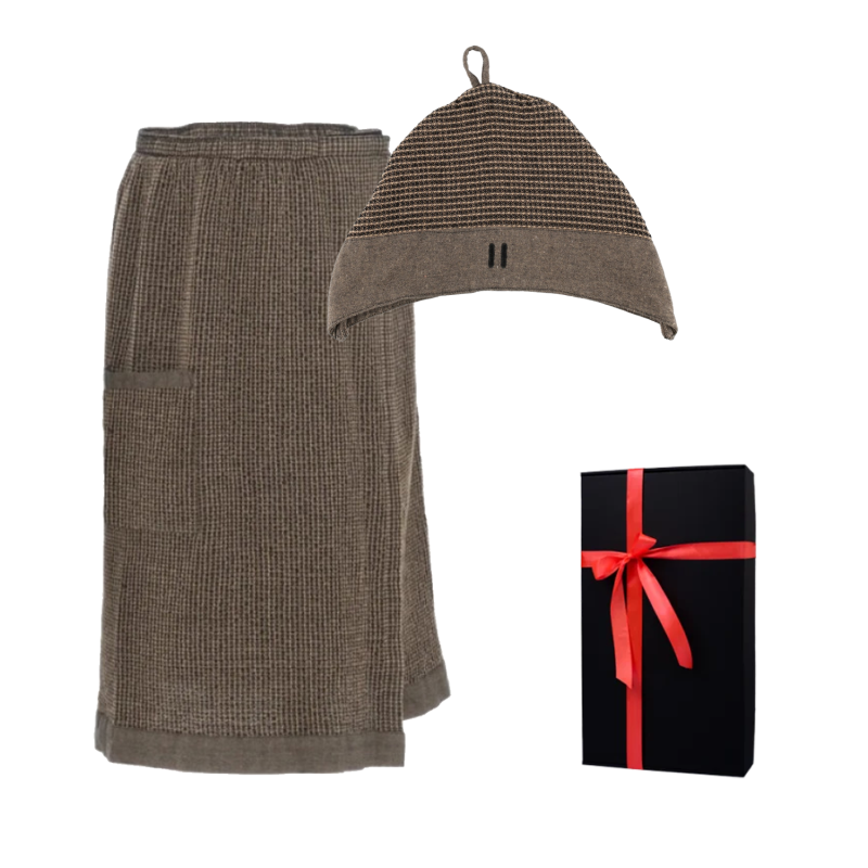 Geschenkset in einer Geschenkbox RENTO KENNO FOR HIM. Baumwollmütze und Schürze, braun