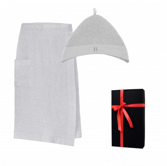 Geschenkset in einer Geschenkbox RENTO KENNO FOR HIM. Baumwollmütze und Schürze, hellgrau