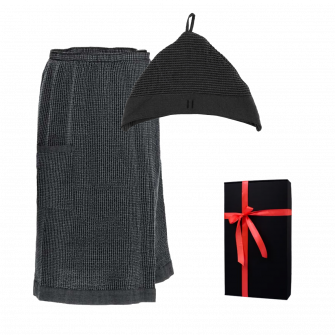 Geschenkset in einer Geschenkbox von RENTO KENNO FOR HIM. Baumwollmütze und Schürze, dunkelgrau