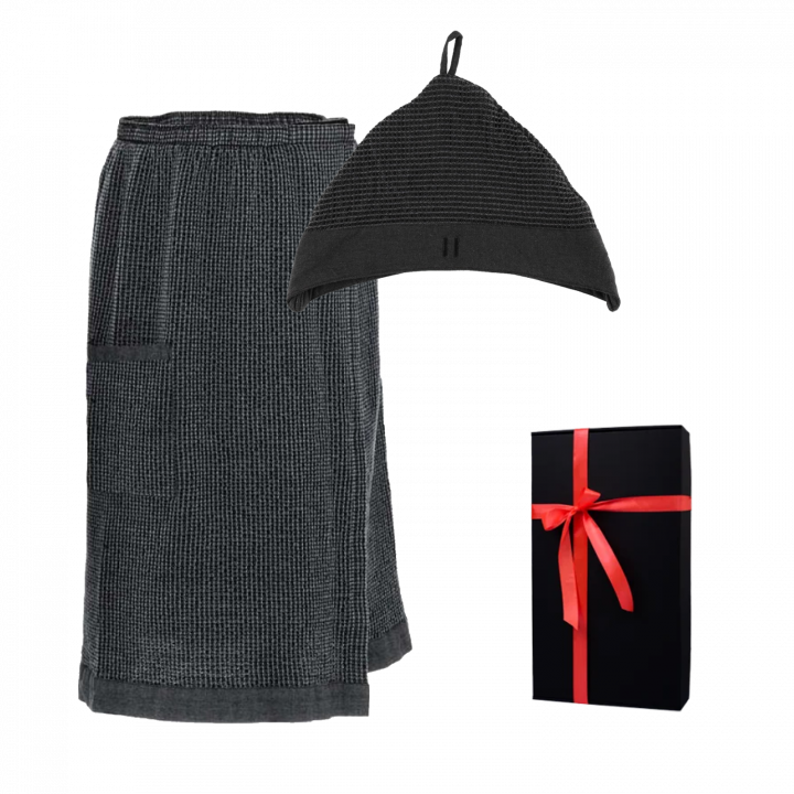 Geschenkset in einer Geschenkbox von RENTO KENNO FOR HIM. Baumwollmütze und Schürze, dunkelgrau