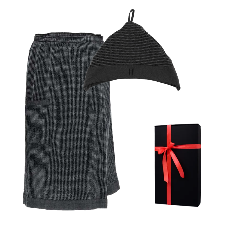 Geschenkset in einer Geschenkbox von RENTO KENNO FOR HIM. Baumwollmütze und Schürze, dunkelgrau