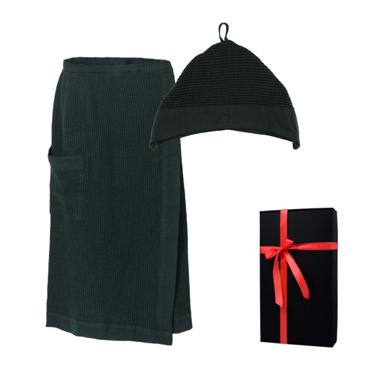 Geschenkset in einer Geschenkbox RENTO KENNO FOR HIM. Baumwollmütze und Schürze, dunkelgrün