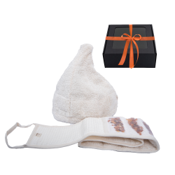 Geschenkset GINTARAI in einer Geschenkbox. Mütze und Tupfer 