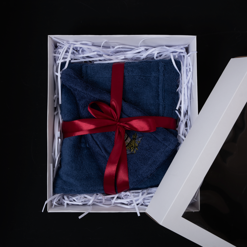 Geschenkset für Ihn - BLAU, 55x150 cm, in Geschenkbox. Schürze und Mütze für die Sauna