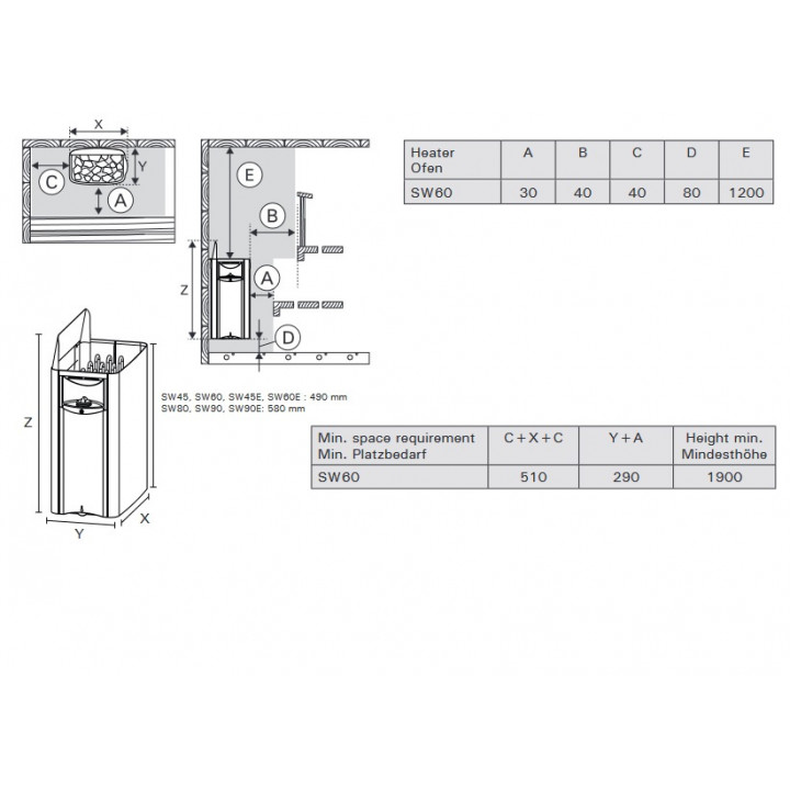 Elektrischer Saunaofen - HARVIA The Wall Black Steel SW60E 6 kW