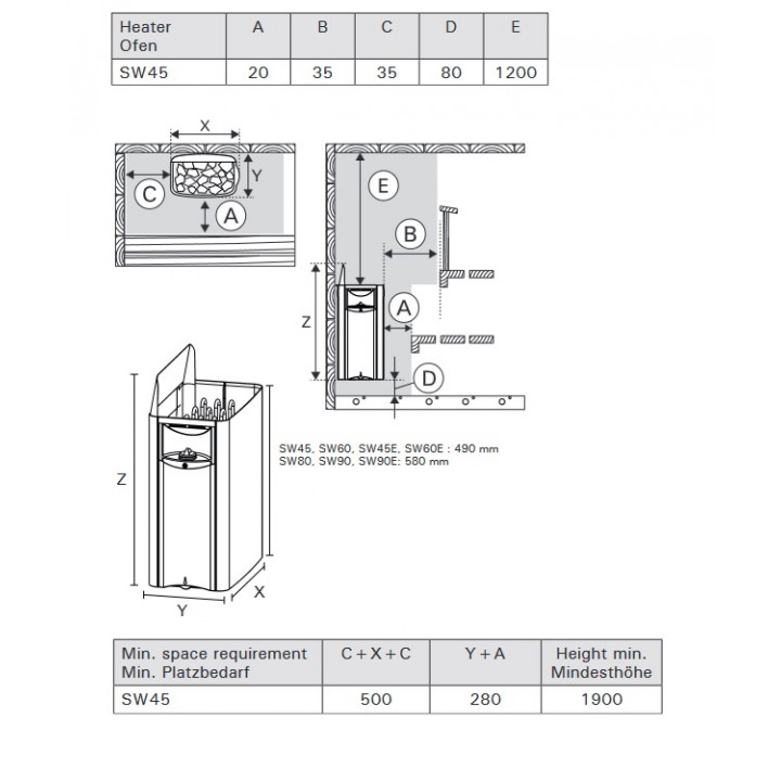 Elektrischer Saunaofen – HARVIA The Wall SW45E, 4,5 kW