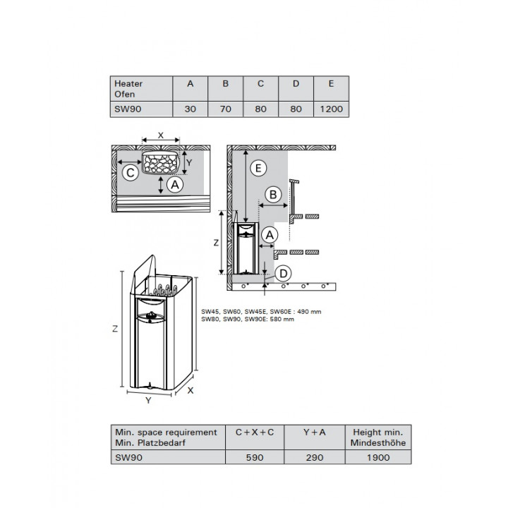 Elektrischer Saunaofen - HARVIA The Wall Black Steel SW90 9 kW