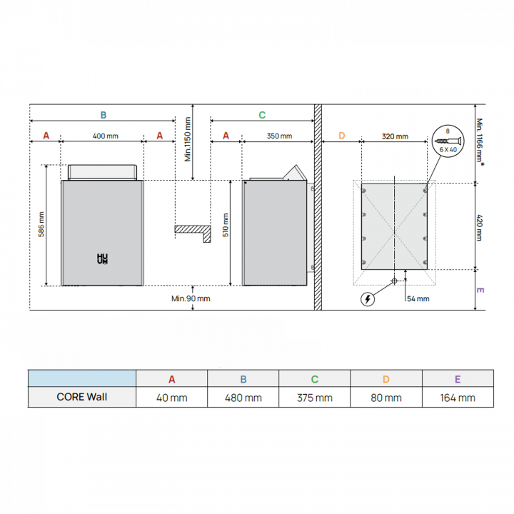 Elektrischer Saunaofen - HUUM Core Wall, weiß