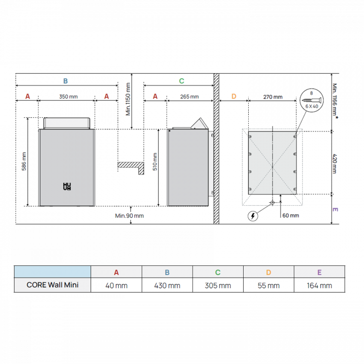 Elektrischer Saunaofen - HUUM Core Wall Mini Combi 4