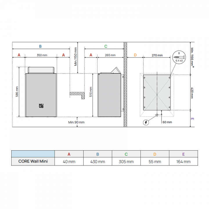 Elektrischer Saunaofen - HUUM Core Wall Mini, schwarz