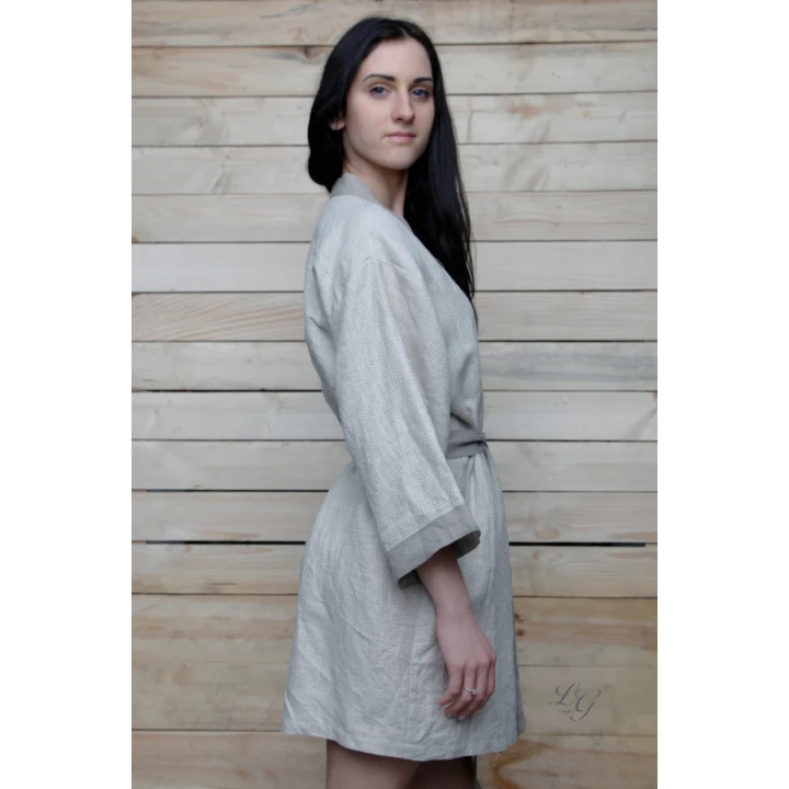 Handgefertigter Leinenmorgenmantel - Kimono XL-XXL