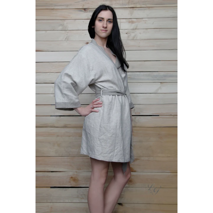 Handgefertigter Leinenmorgenmantel - Kimono XL-XXL