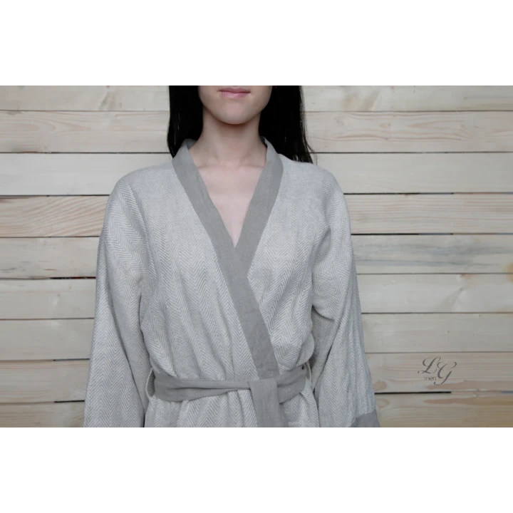 Handgefertigter Leinenmorgenmantel - Kimono XL-XXL