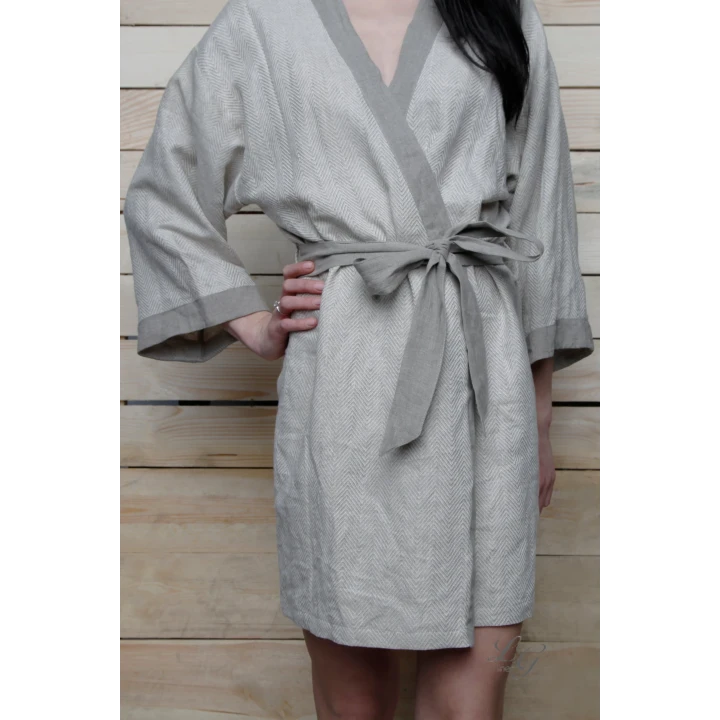 Handgefertigter Leinenmorgenmantel - Kimono XL-XXL