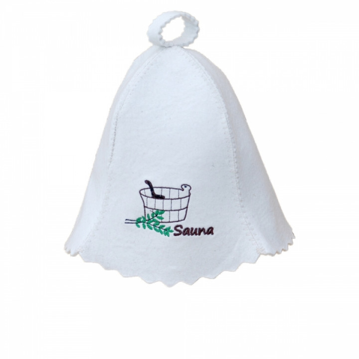Saunahut - SAUNA mit weißer Wanne und Schöpfkelle