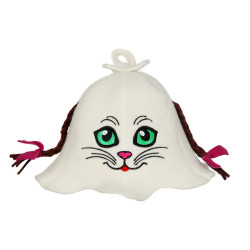 Saunahut - Katze mit Zöpfen  Saunahut - Katze mit Zöpfen
