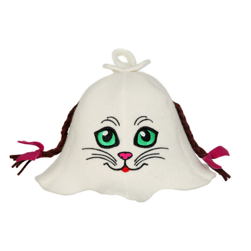 Saunahut - Katze mit Zöpfen