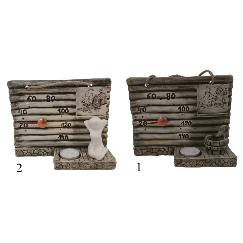 Saunathermometer aus Keramik - mit Kerze