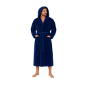Bademantel mit Kapuze aus Baumwollvelours, blau - 0