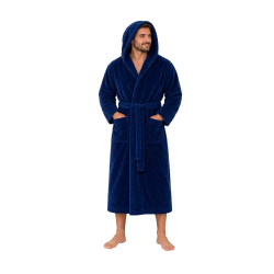 Bademantel mit Kapuze aus Baumwollvelours, blau 