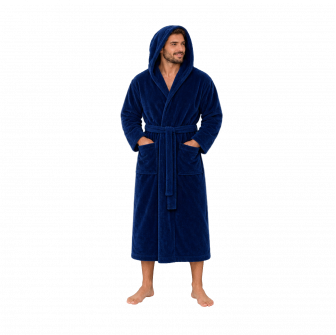 Bademantel mit Kapuze aus Baumwollvelours, blau