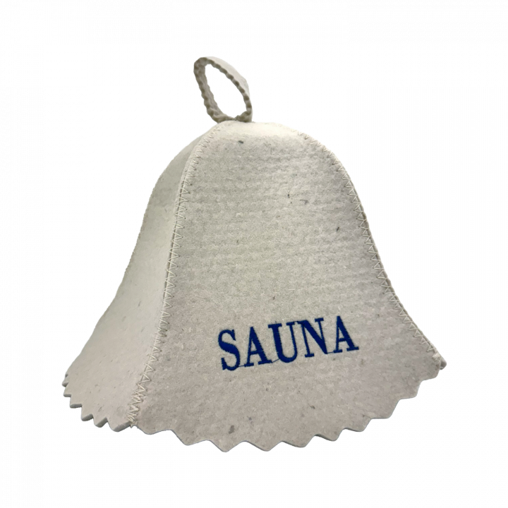 Saunahut – SAUNA, mit blauer Schrift