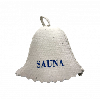 Saunahut – SAUNA, mit blauer Schrift