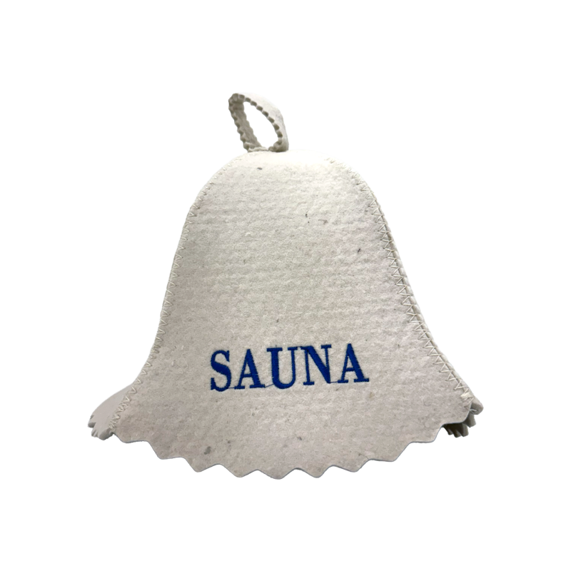 Saunahut – SAUNA, mit blauer Schrift
