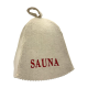 Saunahut – Sauna, mit roter Schrift