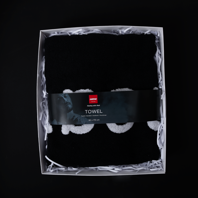 Handtuch HARVIA #healingwithheat in einer Geschenkbox, 90 x 170 cm, schwarz
