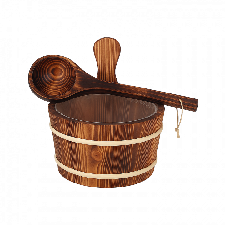 SAUFLEX Holzeimer und Schöpfkelle 4 l, Espe gebranntes Holz