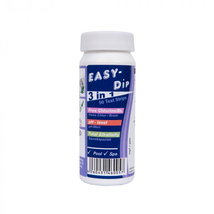Easy-Dip 3-in-1 Wasserteststreifen, pH-/Cl-/BR-/Alkalinitätsmessung, 50 Stück